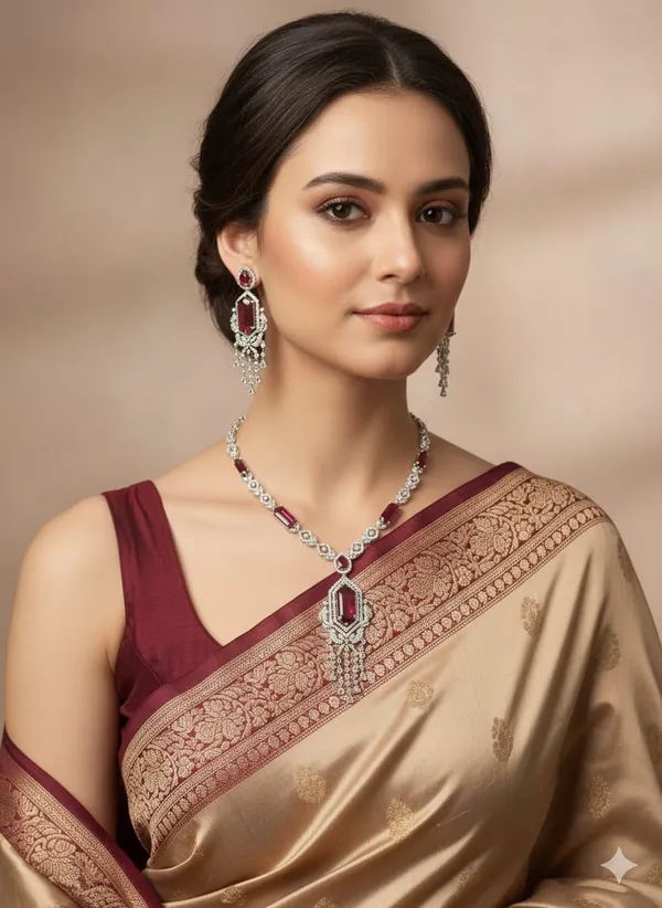 Silver_With_Ruby_Red_Stones_&_White_Ad_Brass_Necklace_Set_For_Women