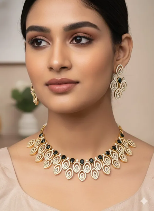 Gold_With_Black_Stones_&_White_Ad_Brass_Necklace_Set_For_Women