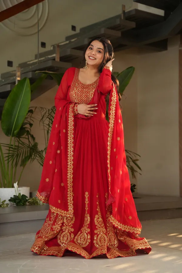 Red_grown_with_embroidery_zari_with_digital_print_duppata