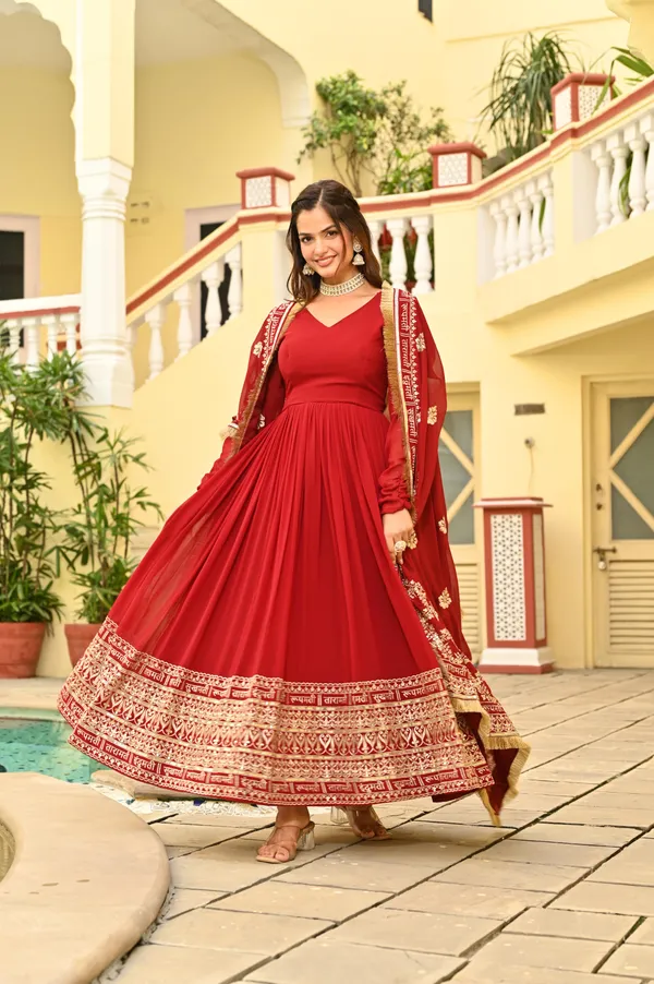 Red_grown_with_embroidery_zari_with_digital_print_duppata
