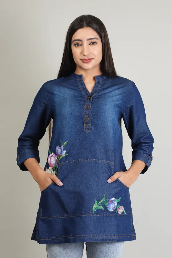 Dark_Blue_Denim_Hand_Painted_Top_For_Women(Pack_Of_2)