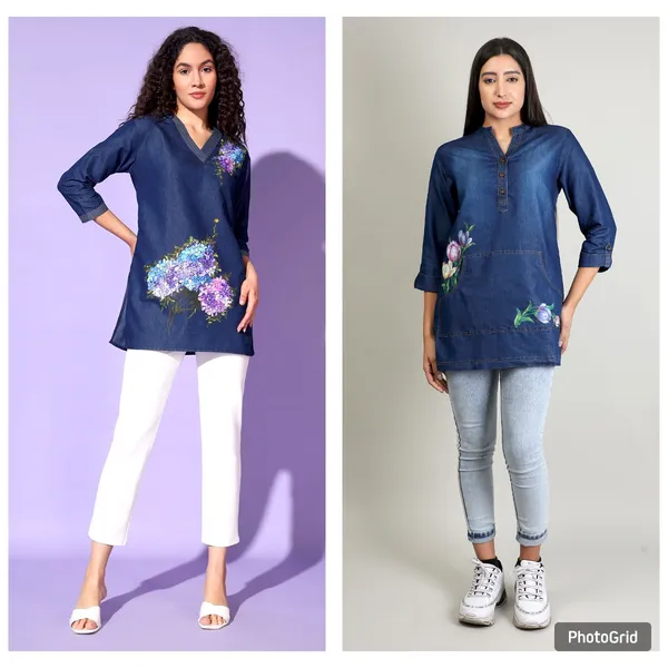 Dark_Blue_Denim_Hand_Painted_Top_For_Women(Pack_Of_2)