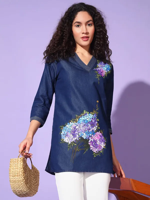 Dark_Blue_Denim_Hand_Painted_Top_For_Women(Pack_Of_2)