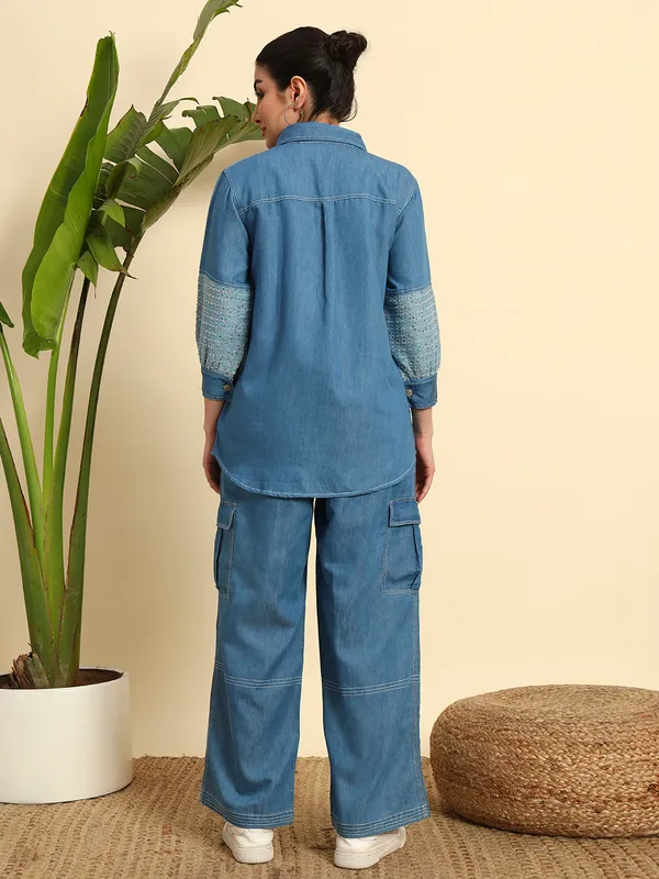Medium_Blue_Denim_Co-Ord_Set_Set_With_Sequence_Work_For_Women