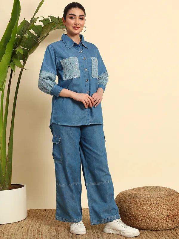 Medium_Blue_Denim_Co-Ord_Set_Set_With_Sequence_Work_For_Women