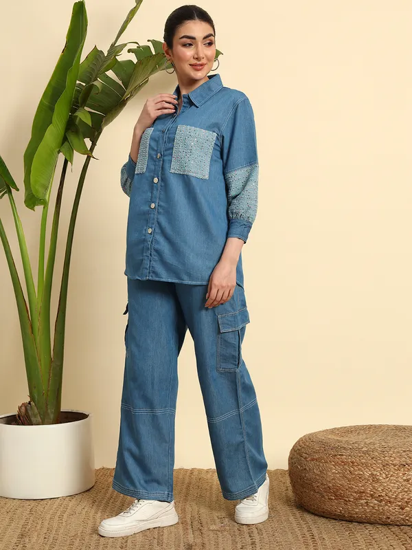 Medium_Blue_Denim_Co-Ord_Set_Set_With_Sequence_Work_For_Women