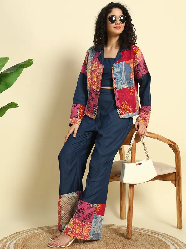 Dark_Blue_&_Silk_Fabric_Denim_Co-Ord_Set_With_Kantha_Patch_Work_For_Women