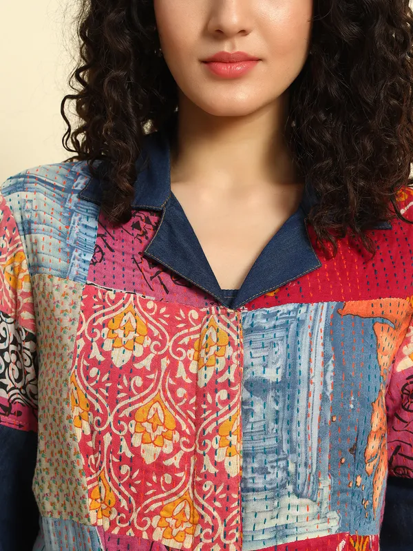 Dark_Blue_&_Silk_Fabric_Denim_Co-Ord_Set_With_Kantha_Patch_Work_For_Women