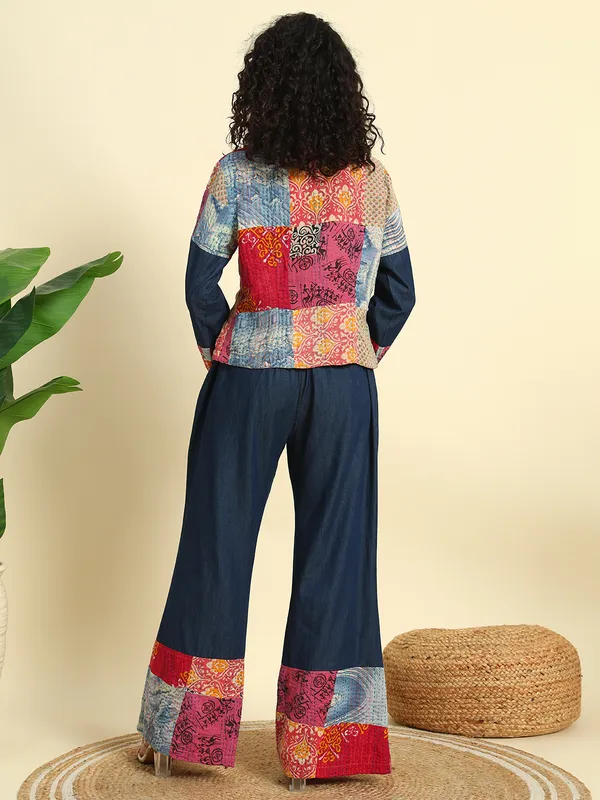 Dark_Blue_&_Silk_Fabric_Denim_Co-Ord_Set_With_Kantha_Patch_Work_For_Women