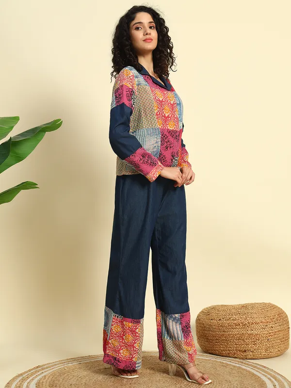 Dark_Blue_&_Silk_Fabric_Denim_Co-Ord_Set_With_Kantha_Patch_Work_For_Women