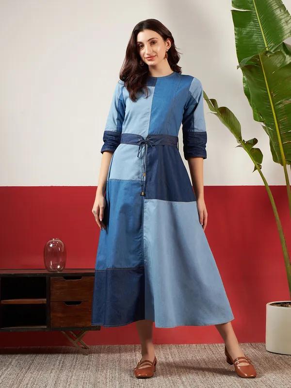 Shades_Of_Blue_Denim_Jigsaw_Puzzle_Patch_Dress_For_Women