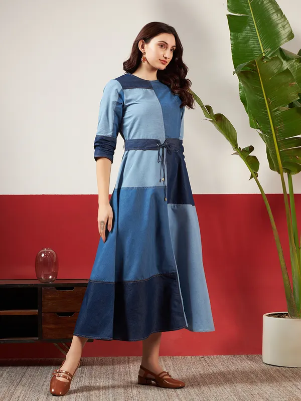 Shades_Of_Blue_Denim_Jigsaw_Puzzle_Patch_Dress_For_Women