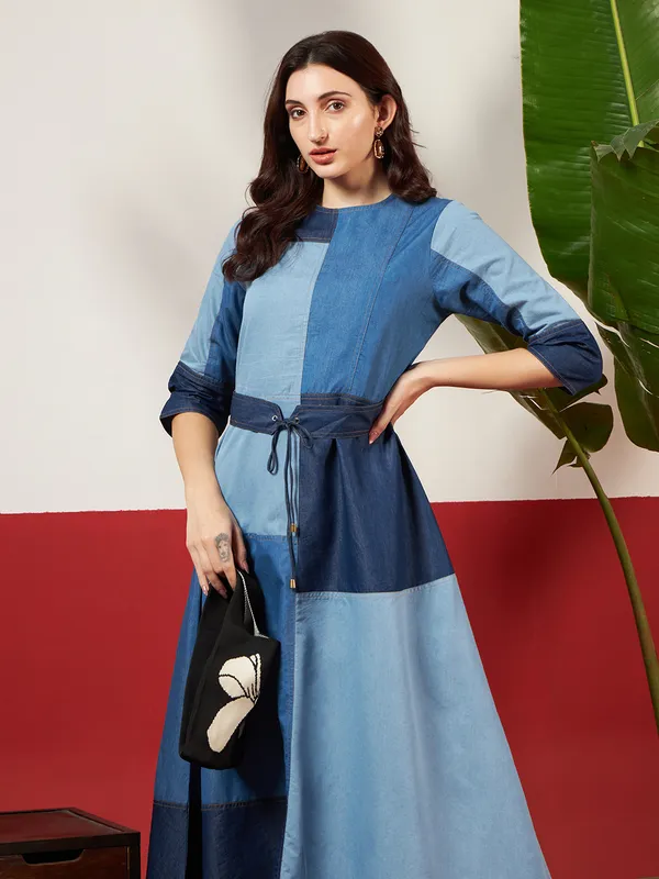 Shades_Of_Blue_Denim_Jigsaw_Puzzle_Patch_Dress_For_Women