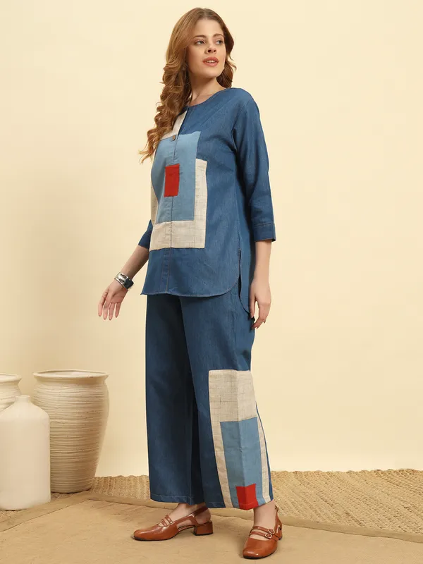 Ocean_Blue_Denim_Patch_Pattern_Co-Ord_Set_For_Women