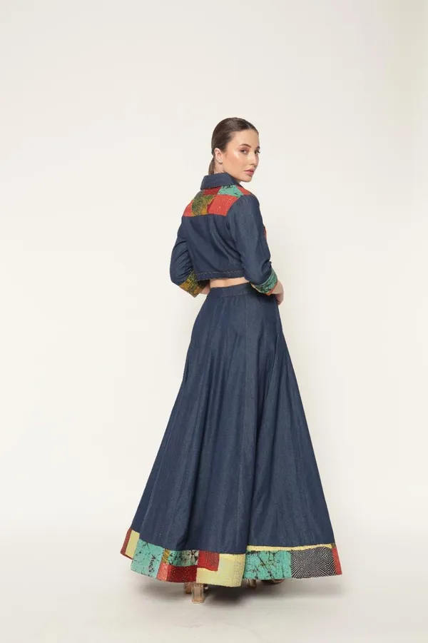 Dark_Blue_Denim_Skirt_&_Top_With_Kantha_Patch_Work_For_Women