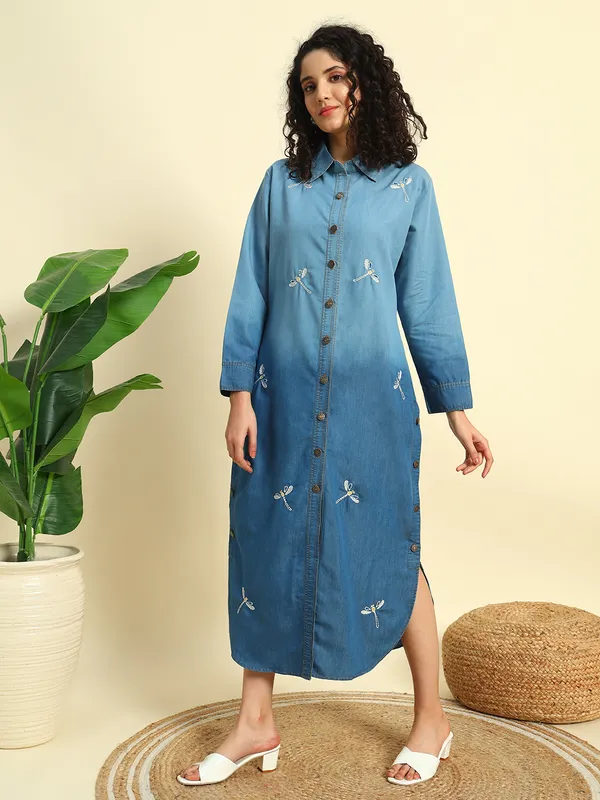 Shaded_Blue_Denim_Dragonfly_Embroidered_Shaded_Dress_For_Women