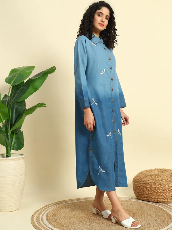 Shaded_Blue_Denim_Dragonfly_Embroidered_Shaded_Dress_For_Women