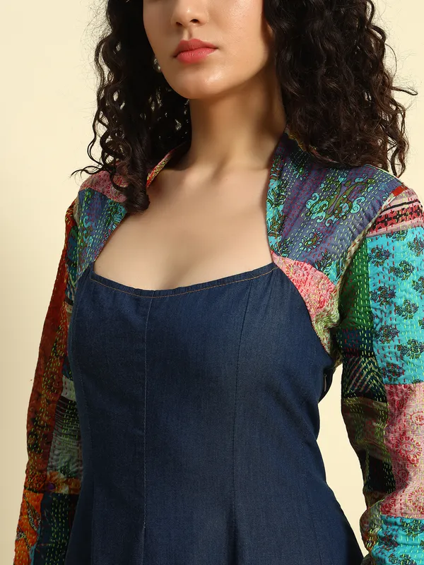 Dark_&_Medium_Blue_Denim_Dress_With_Kantha_Patch_Work_For_Women