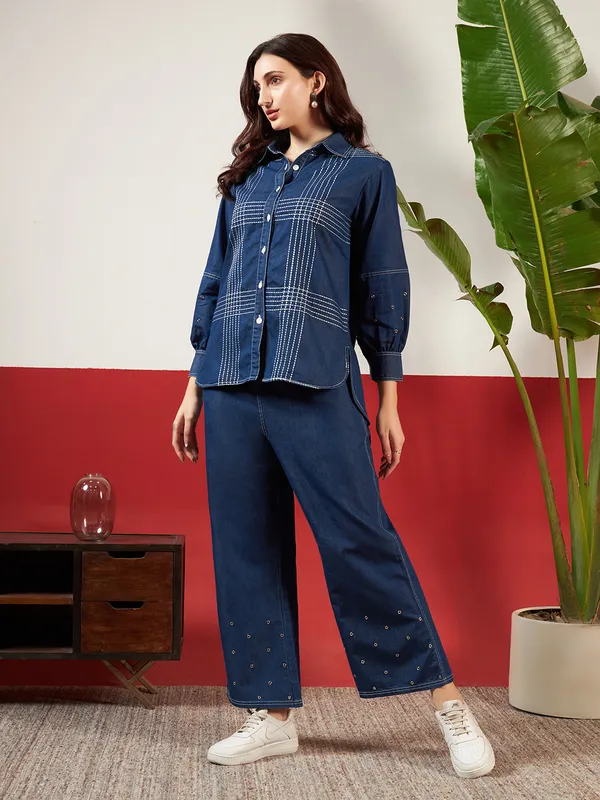 Medium_Blue_Denim_Hand_Painted_Co-Ord_Set_Set_For_Women