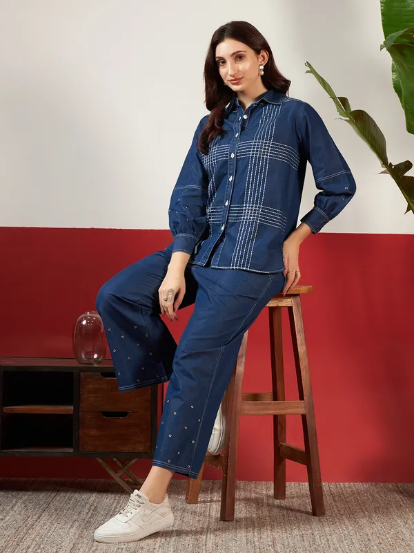 Medium_Blue_Denim_Hand_Painted_Co-Ord_Set_Set_For_Women