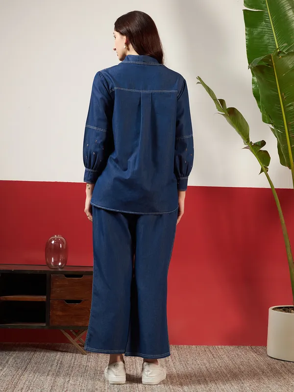 Medium_Blue_Denim_Hand_Painted_Co-Ord_Set_Set_For_Women