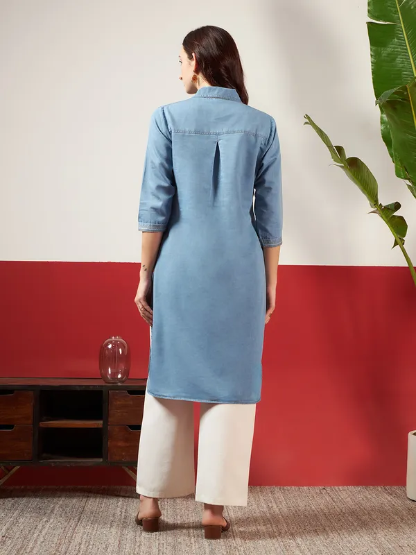 Medium_Blue_Denim_Embroidered_Kurta_For_Women