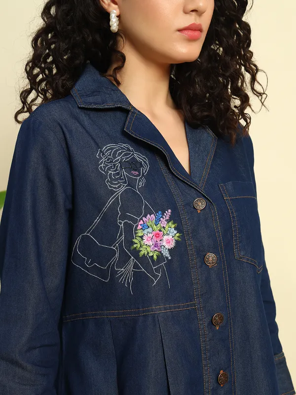 Dark_Blue_Denim_Embroidered_Coat_Pattern_Dress_For_Women