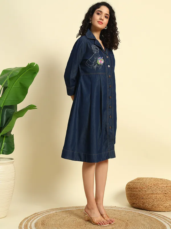 Dark_Blue_Denim_Embroidered_Coat_Pattern_Dress_For_Women