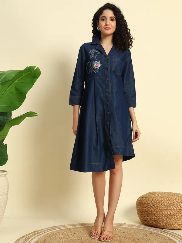 Dark_Blue_Denim_Embroidered_Coat_Pattern_Dress_For_Women