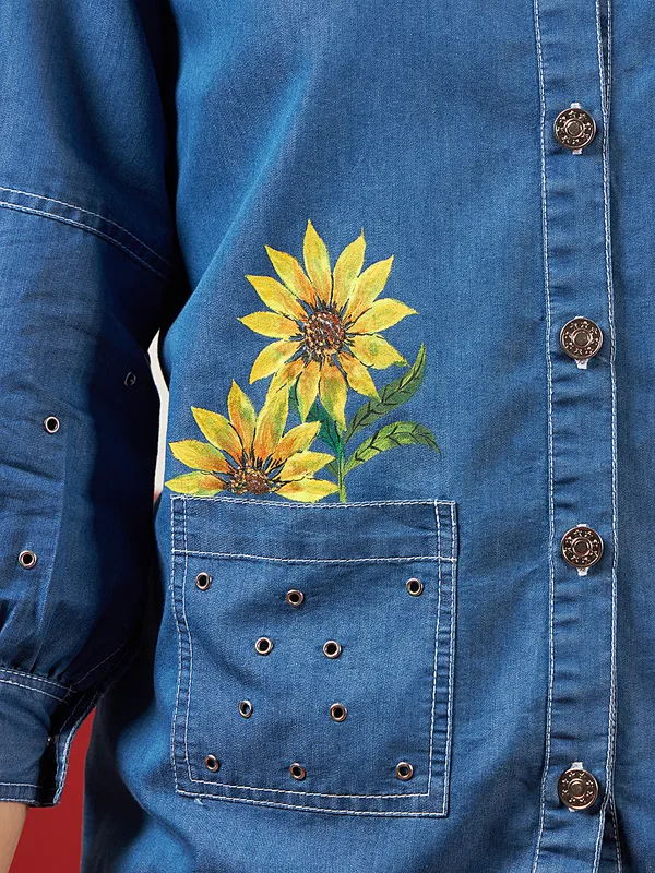 Medium_Blue_Denim_Hand_Painted_Co-Ord_Set_Set_For_Women