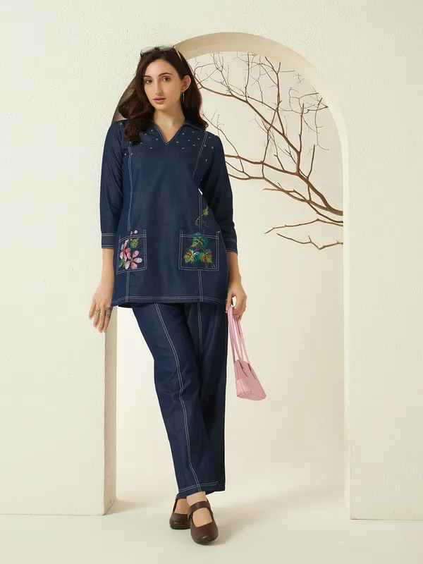 Dark_Blue_Denim_Hand_Painted_Co-Ord_Set_For_Women