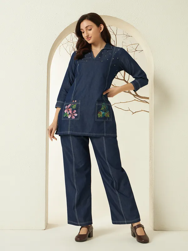 Dark_Blue_Denim_Hand_Painted_Co-Ord_Set_For_Women