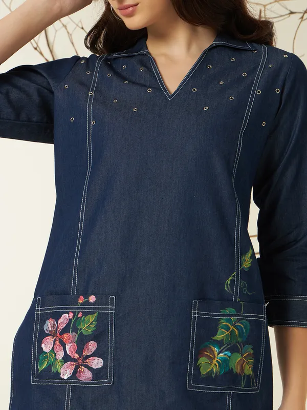 Dark_Blue_Denim_Hand_Painted_Co-Ord_Set_For_Women