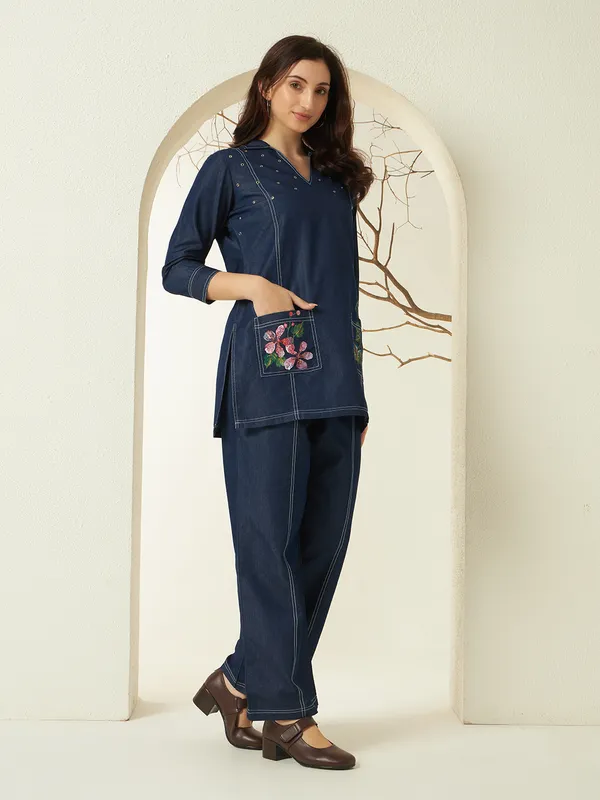 Dark_Blue_Denim_Hand_Painted_Co-Ord_Set_For_Women