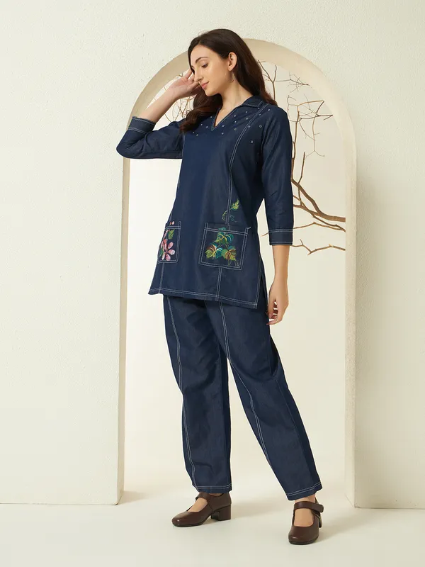 Dark_Blue_Denim_Hand_Painted_Co-Ord_Set_For_Women