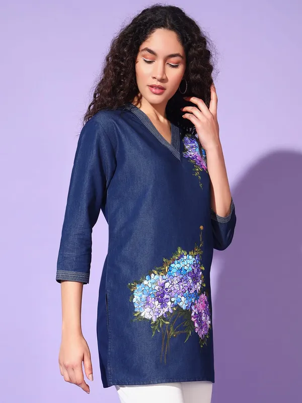 Dark_Blue_Denim_Hand_Painted_Top_For_Women