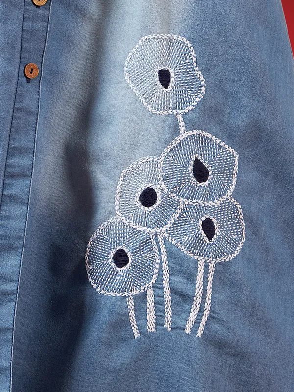 Washed_Denim_Denim_Washed_Dress_With_Kantha_Charm_For_Women