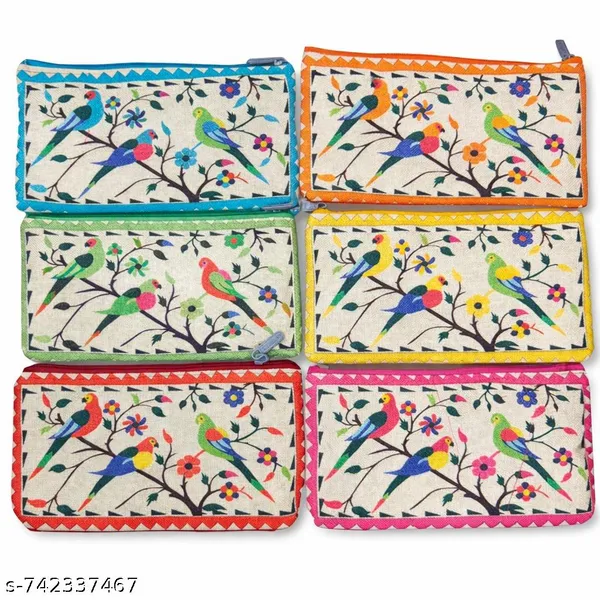 PACK_OF_6_|_Traditional_Hand_Purse_Ladies_with_Zip_|_Embroidery_Ethnic_Pouch/Wallet_Purse_for_Women_|_Return_Gift_for_Ladies