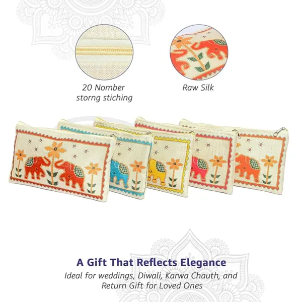PACK_OF_6_|_Traditional_Hand_Purse_Ladies_with_Zip_|_Embroidery_Ethnic_Pouch/Wallet_Purse_for_Women_|_Return_Gift_for_Ladies