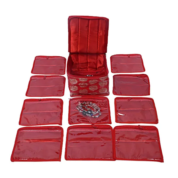 Pankhuri's__Jewellery_Organiser_Kit_for_Women_|_Travel_Organizer_for_Jewellery_&_Makeup_10_|_Different_Pouch_|_Carry_Printed_|_Red