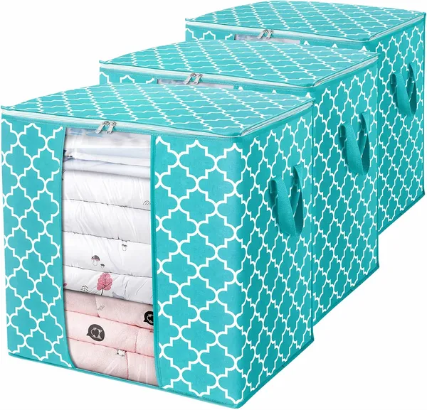 Storage_Bags_100L_3-Pack_Large_Blanket_Clothes_Organization_and_Storage_Containers_for_Bedding,_Comforters,_Foldable_Organizer_with_Reinforced_Handle,_Clear_Window,_Sturdy_Zippers,Green