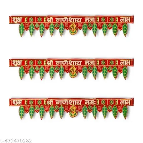 Polyester_Diwali_Green_Pan_Traditional_Red_Door_Toran_-_Pack_of_3