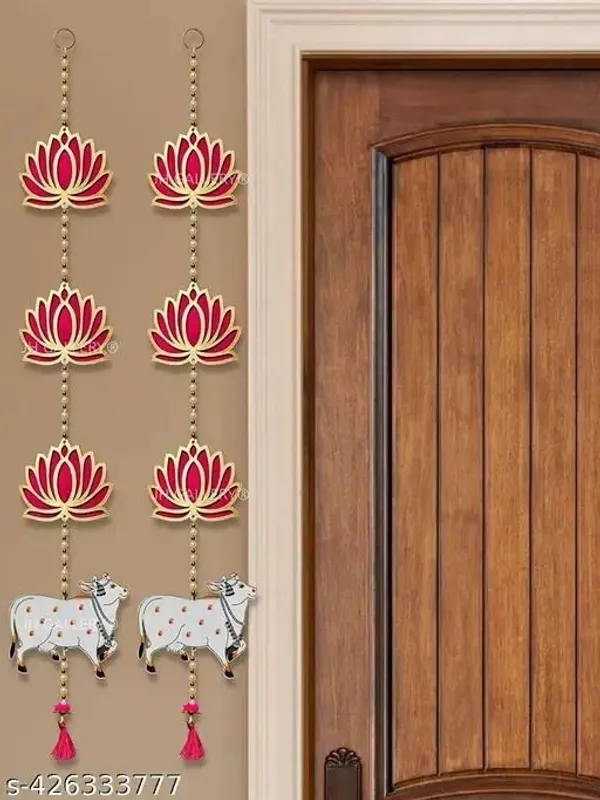 Wood_Festive_Lotus_Cow_Motif_Red_Handmade_Door_Hanging_Toran_-_Pack_of_2