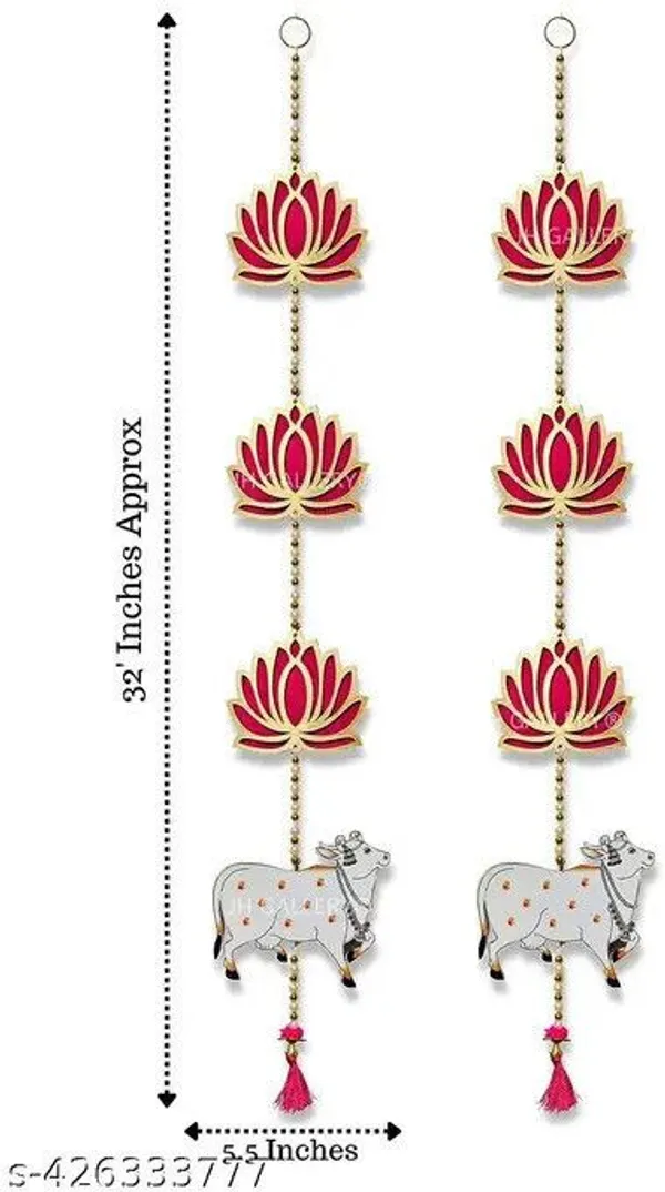 Wood_Festive_Lotus_Cow_Motif_Red_Handmade_Door_Hanging_Toran_-_Pack_of_2
