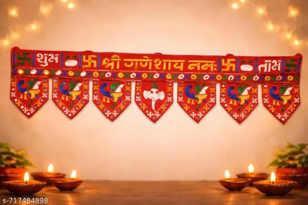 Handmade_Cloth_Festive_Ganesh_Peacock_Design_Red_Door_Toran_-_Pack_of_2
