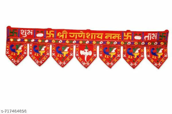 Handmade_Cloth_Festive_Ganesh_Peacock_Design_Red_Door_Toran_-_Pack_of_2