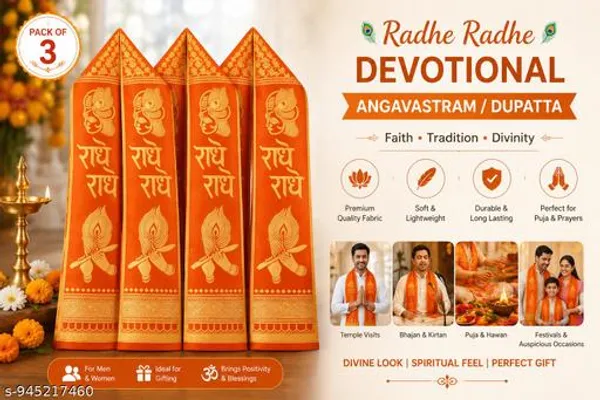 Orange_Golden_Devotional_Angavastram_Puja_Dupatta_For_Unisex_-_Pack_of_6
