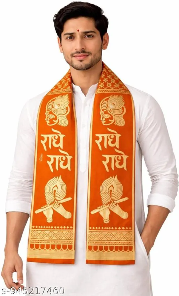 Orange_Golden_Devotional_Angavastram_Puja_Dupatta_For_Unisex_-_Pack_of_6