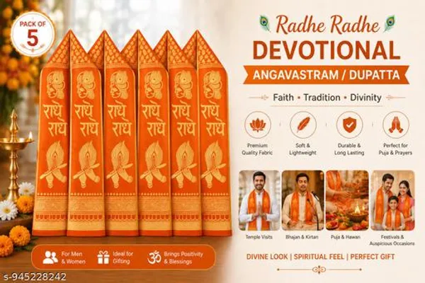 Orange_Golden_Devotional_Angavastram_Puja_Dupatta_For_Unisex_-_Pack_of_2