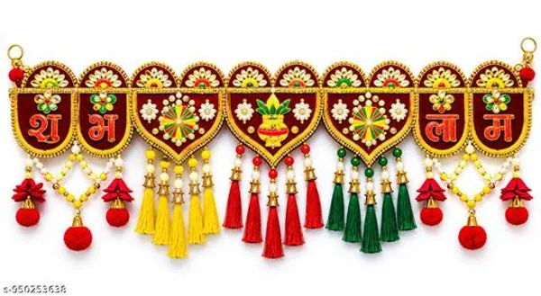 Polyester_Traditional_Shubh_Labh_Kundan_Tassels_Door_Toran_-_Pack_of_2